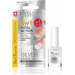 Eveline Total Action Silver Shine skoncentrowana odżywka do paznokci z drobinkami srebra 8w1 12 ml
